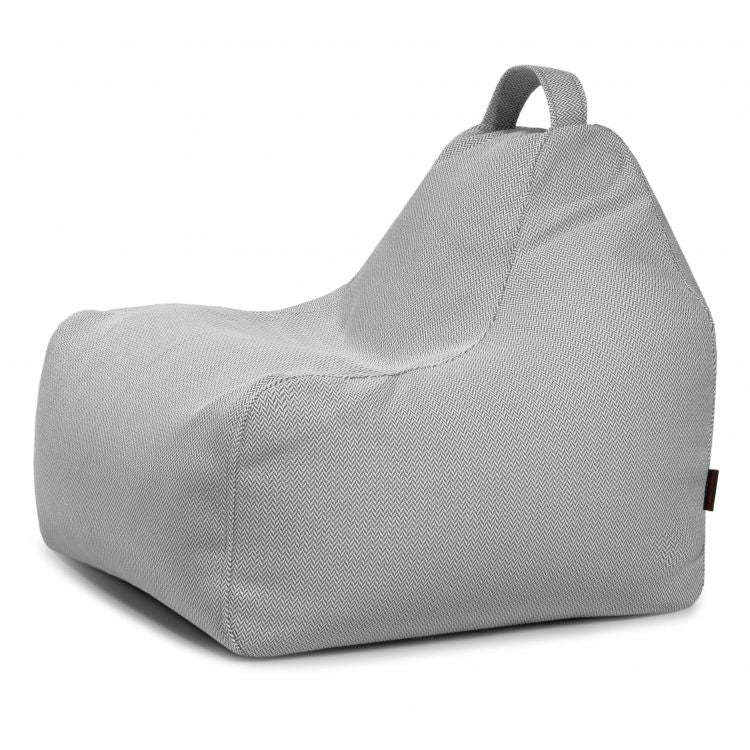 El Bean bag Game Canaria - uso exteriores es un sillón infantil bean bag de color gris claro con respaldo estructurado y asa superior, que se muestra sobre fondo blanco.