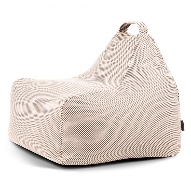 El Bean bag Game Capri - uso interiores/exteriores es un sillón bean bag para niños de color beige con textura, respaldo alto y asa superior, sobre fondo blanco.
