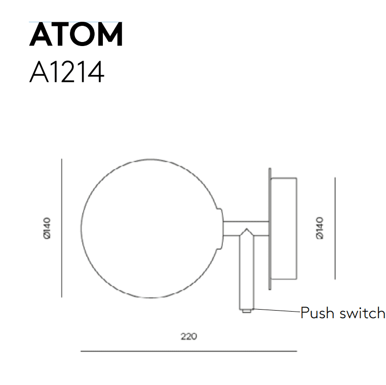 Diagrama de una luminaria esférica de pared rotulada