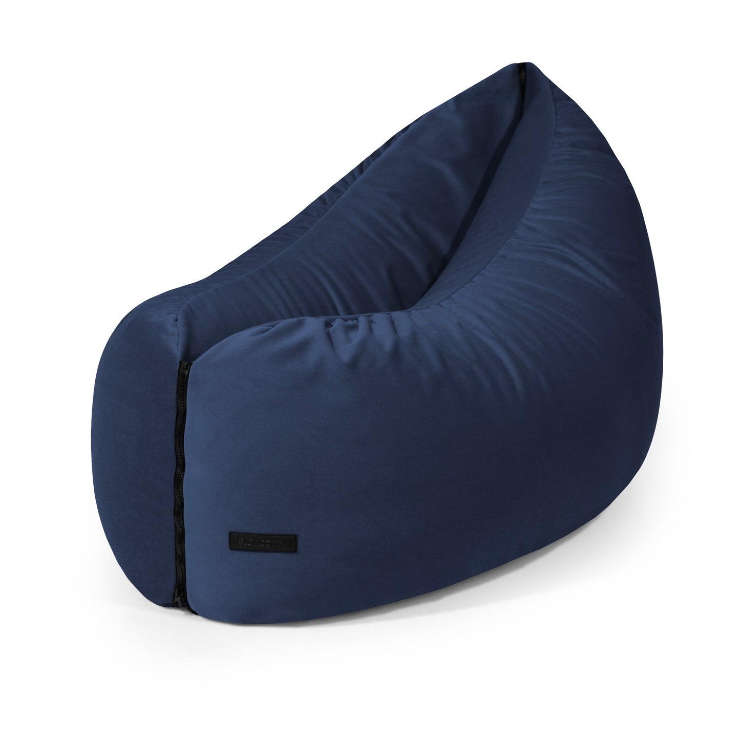 El Bean bag puff de terciopelo 115×90×75 cm de CLIP CLAP 115 BARCELONA es un moderno sillón en forma de lágrima de color azul marino, perfecto para añadir comodidad y estilo a cualquier salón o dormitorio.