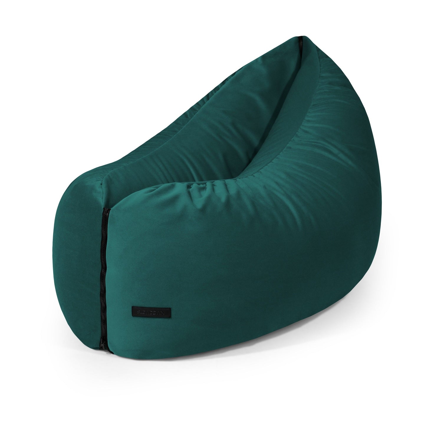 El puff de terciopelo CLIP CLAP 115 BARCELONA (115×90×75 cm) en verde oscuro, con una suave funda de terciopelo y forma de lágrima, se muestra sobre un fondo blanco liso, ideal para salones o dormitorios modernos.