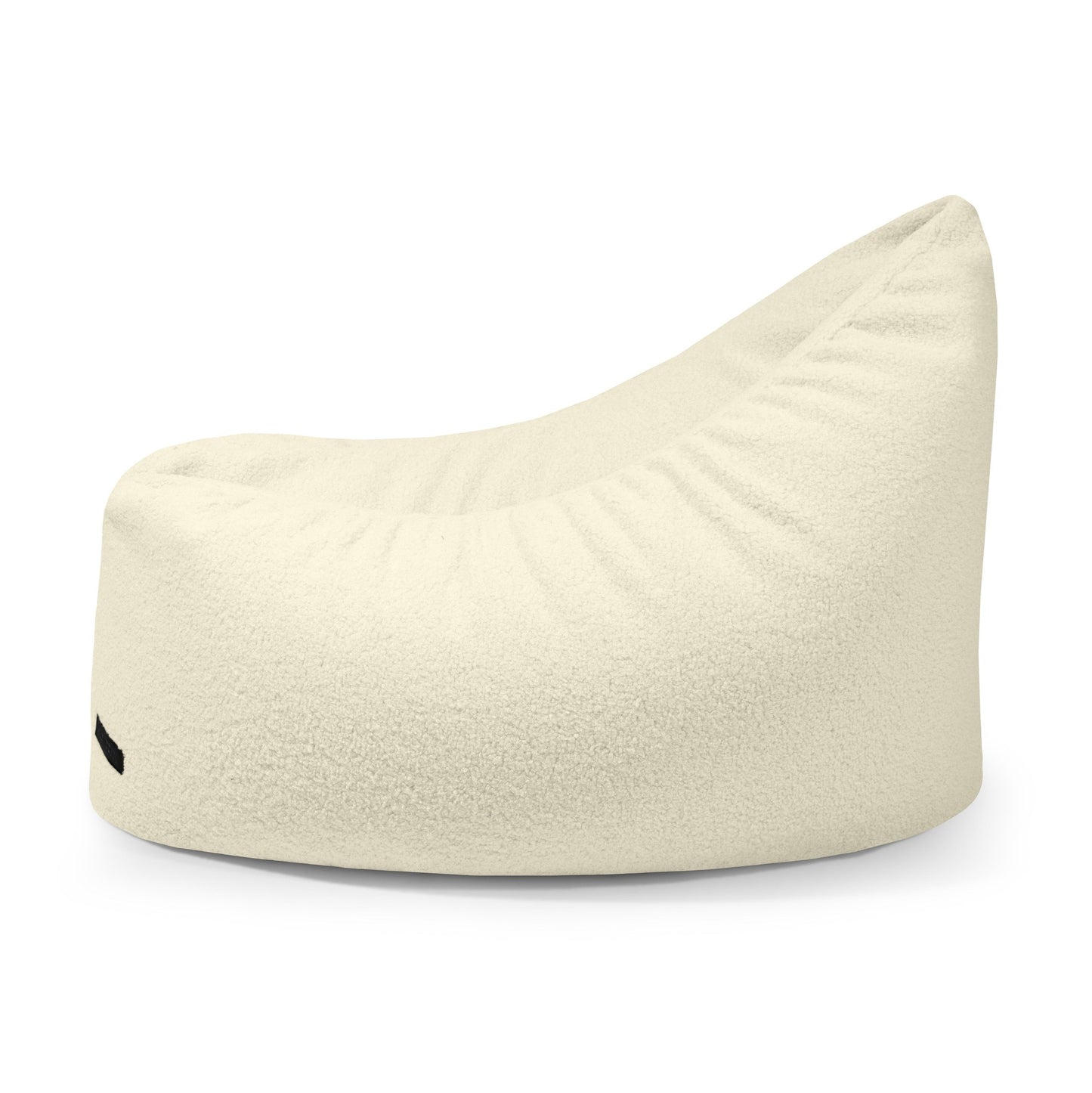 El Bean bag puff infantil de tela borreguito 90×70×60 cm - CLIP CLAP 90 TEDDY es ergonómico, moderno y color crema, con tela suave y respaldo elevado, ideal para dormitorio o sala de juegos infantil. Se muestra sobre fondo blanco.