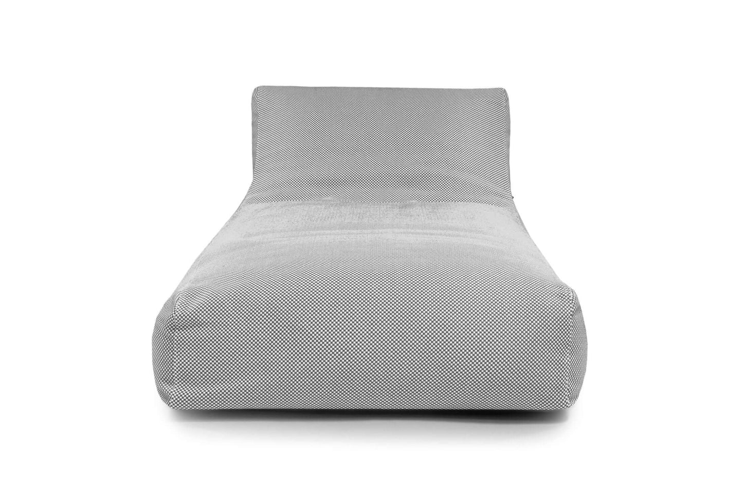 El Bean bag Sunbed 90 Canaria - uso exteriores es un moderno chaise lounge gris de perfil bajo con un respaldo ligeramente elevado, mostrado de frente sobre un fondo blanco.