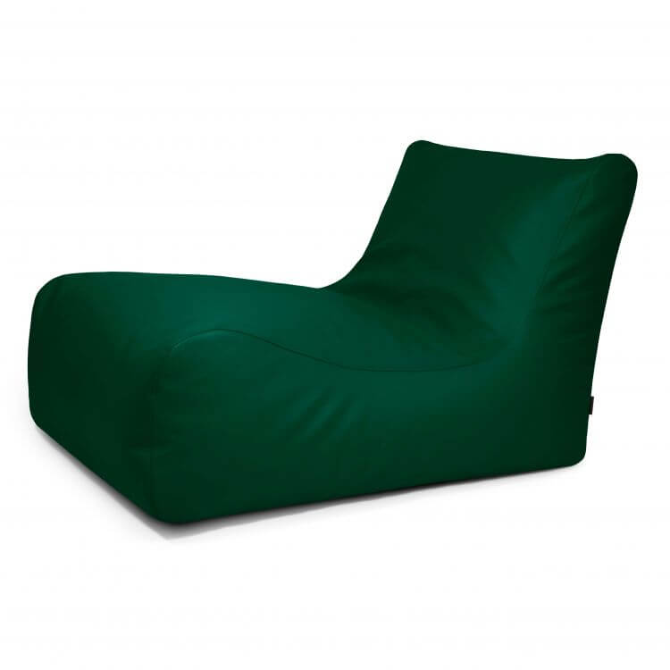 El Bean bag Lounge 100 Outside - uso exteriores es un moderno bean bag verde oscuro con respaldo inclinado y exterior liso y minimalista, que se muestra sobre fondo blanco.