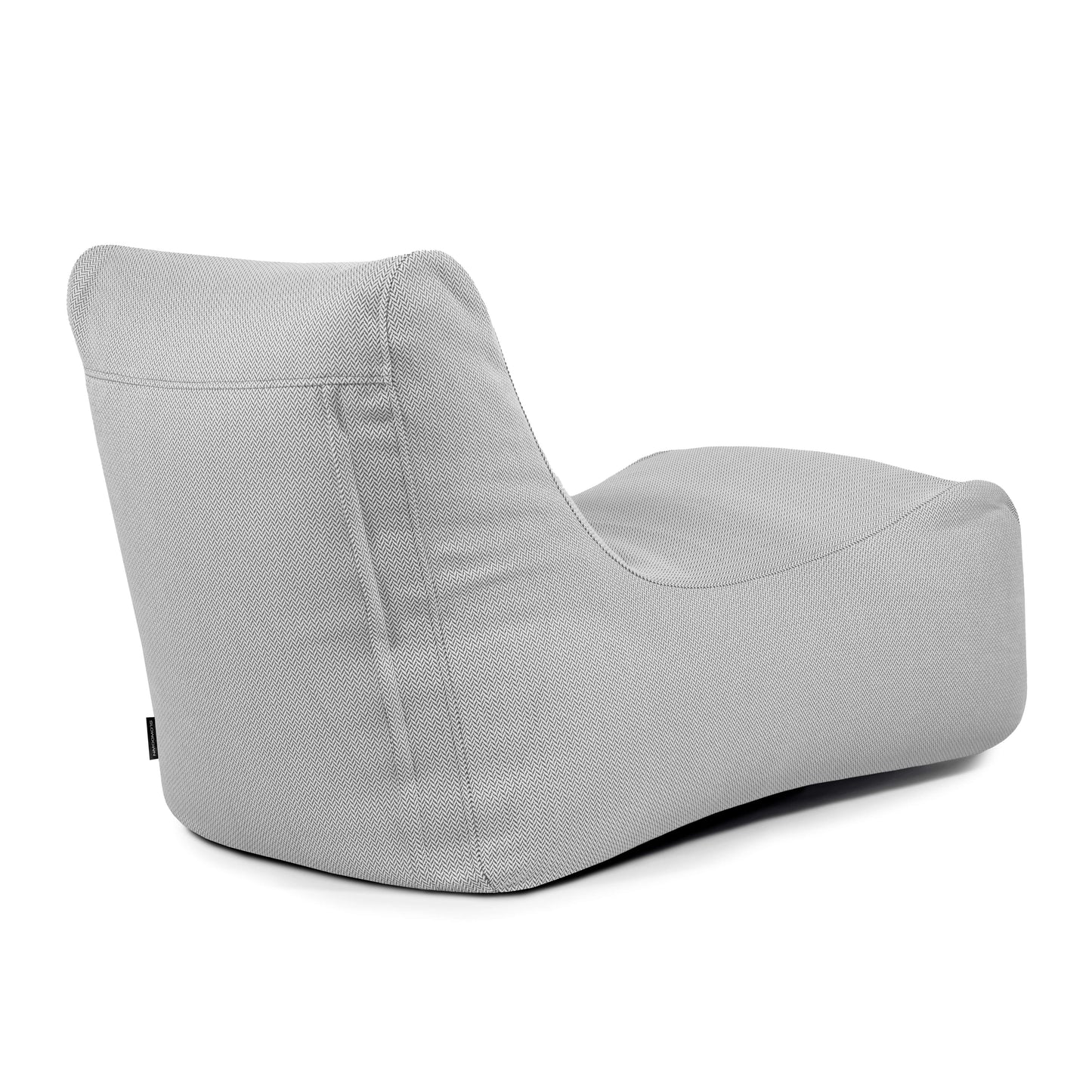 El Bean bag Lounge Canaria para exteriores presenta un moderno diseño en tejido gris claro con respaldo bajo y asiento curvado y ergonómico, sobre fondo blanco.