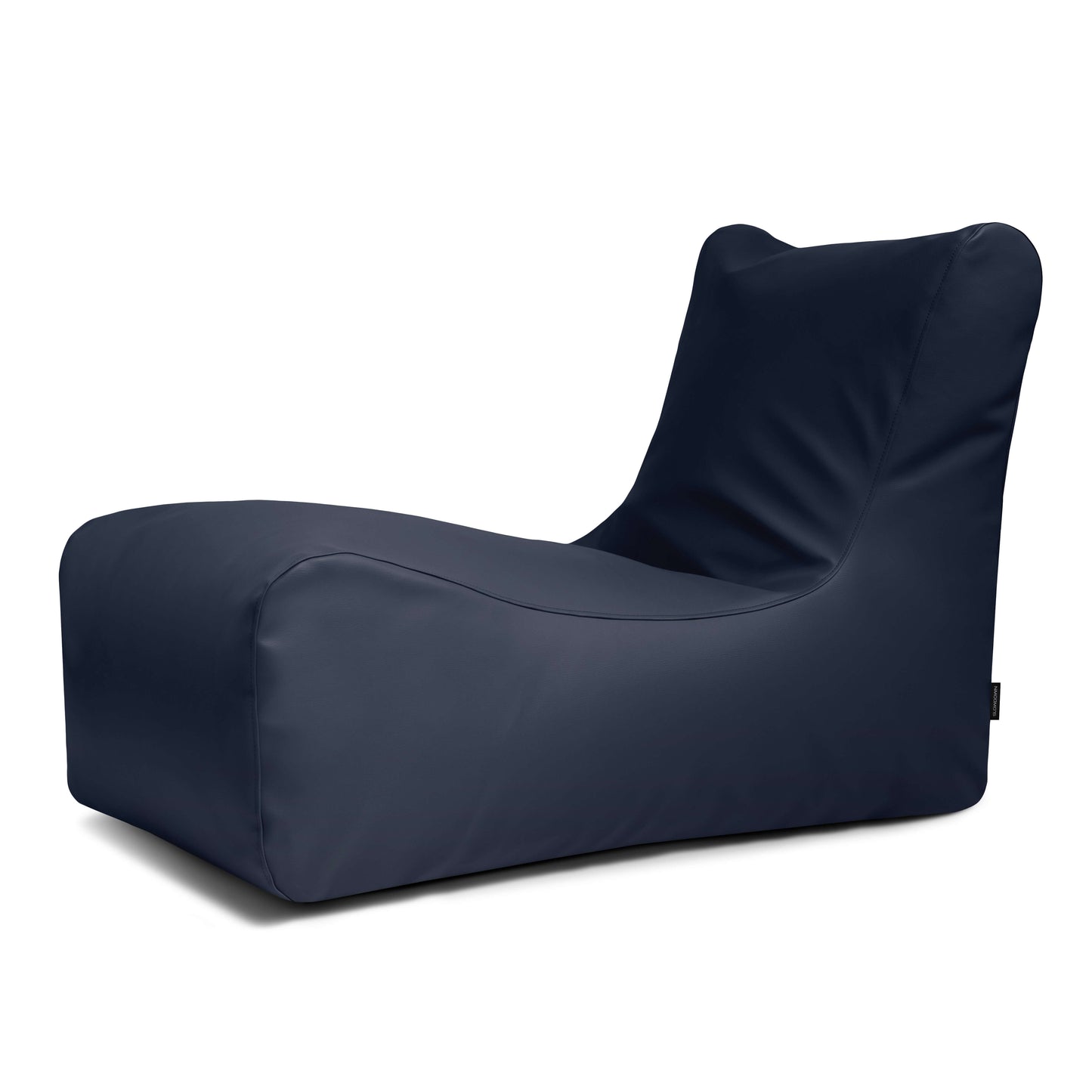 El Bean bag Lounge Outside - uso exteriores es un moderno sillón puff azul oscuro con respaldo alto, ideal para relajarse en interiores o exteriores, que se muestra sobre fondo blanco.
