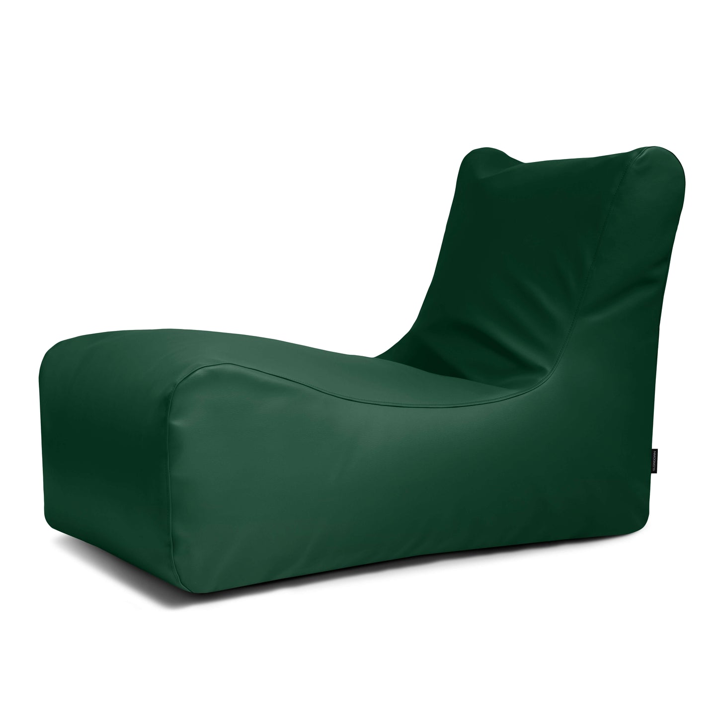 El Bean bag Lounge Outside - uso exteriores es un sillón bean bag impermeable de color verde oscuro con respaldo alto, ideal para relajarse en interiores o exteriores, que se muestra sobre fondo blanco.