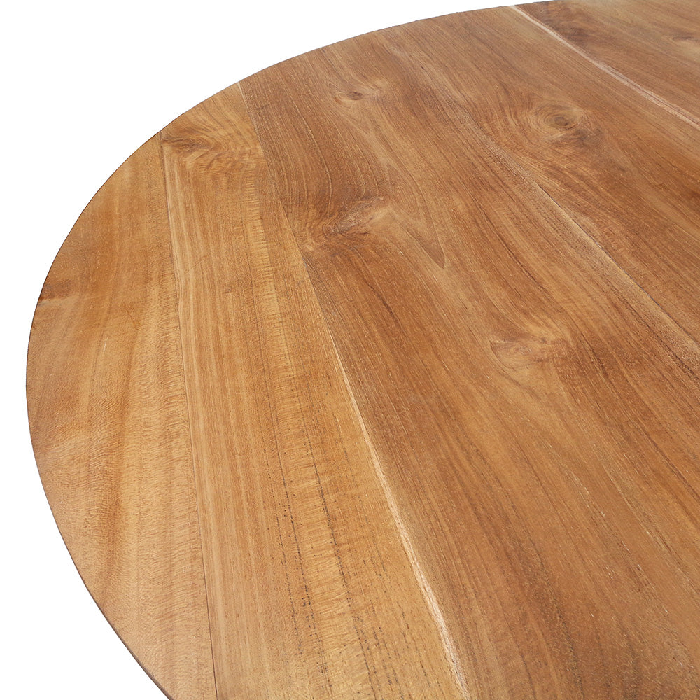 Detalle de la Mesa auxiliar Redonda en Madera de teca Natural Planet Ø90, con forma redonda y acabado natural que resalta la veta única de la madera, ideal como mesa comedor pequeña o mesa auxiliar con estilo.