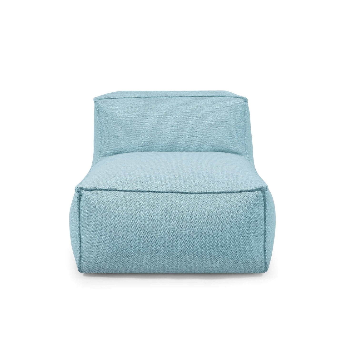 El Bean Bag Mass Open Modul 90 Dunes es un moderno sillón modular sin brazos para interior y exterior, tapizado en tela azul claro con espuma y relleno de perlas, mostrado de frente sobre fondo blanco.