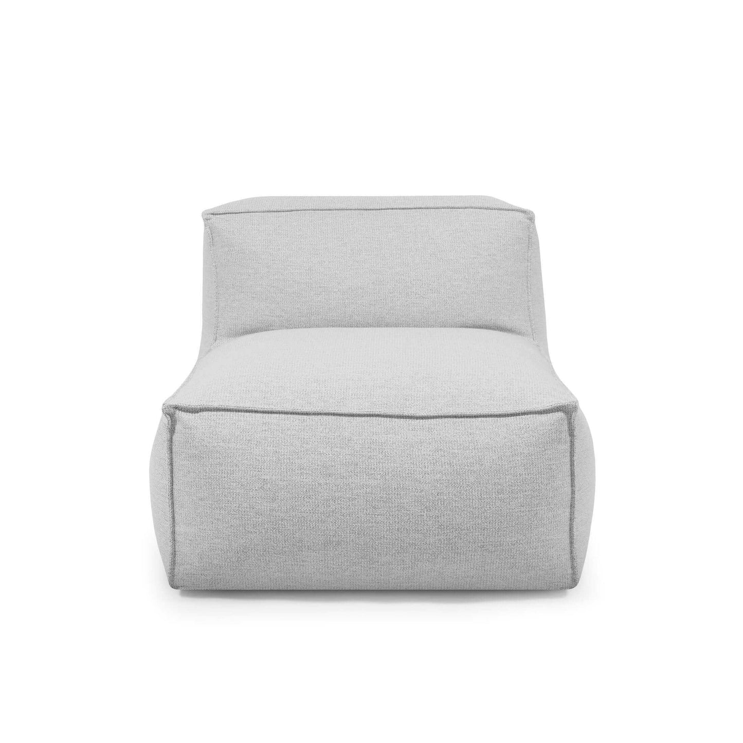 Vista frontal del Bean Bag Mass Open Modul 90 Dunes, un moderno sillón sin brazos para interior/exterior en tejido gris claro, con diseño modular cuadrado y relleno de espuma y perlas para mayor comodidad.