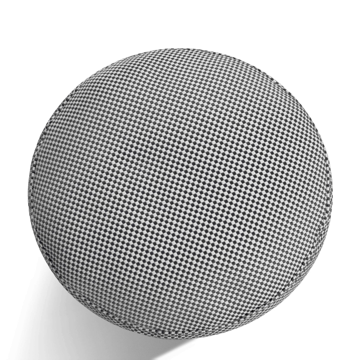 El Pouf Mini Capri Impermeable - Uso Exterior, mostrado desde arriba sobre fondo blanco, presenta un estampado de tejido de pata de gallo en blanco y negro.