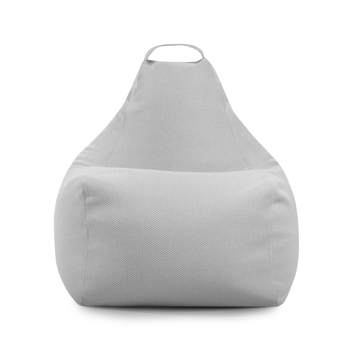 El Bean bag Play Canaria - uso exteriores es un sillón de tela gris claro con respaldo alto y asa superior, ideal para relajarse con estilo. Adecuado para niños y adultos, es perfecto tanto para uso en interiores como en exteriores. Se muestra sobre fondo blanco.