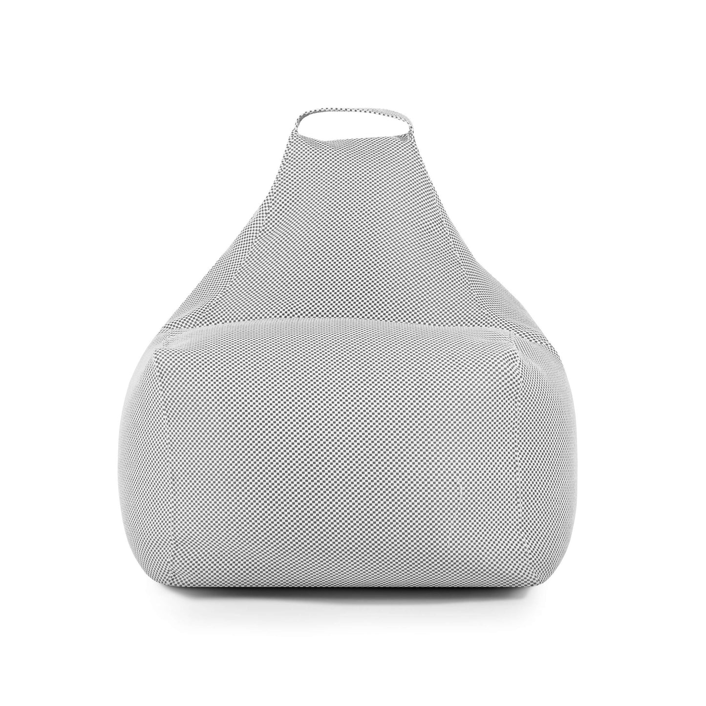 Un Bean Bag Play Capri gris con textura de malla - uso exterior cuenta con un amplio asiento y un asa superior; este mueble ergonómico se muestra sobre un fondo blanco.