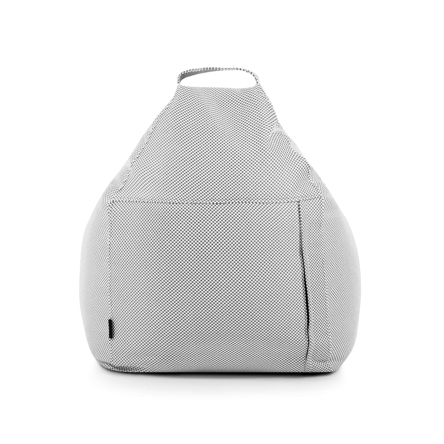 El Bean Bag Play Capri - uso exterior es un elegante sillón bean bag blanco con un estampado de puntos texturizado y una práctica asa en la parte superior; un asiento tipo puf perfecto tanto por su comodidad como por su funcionalidad.