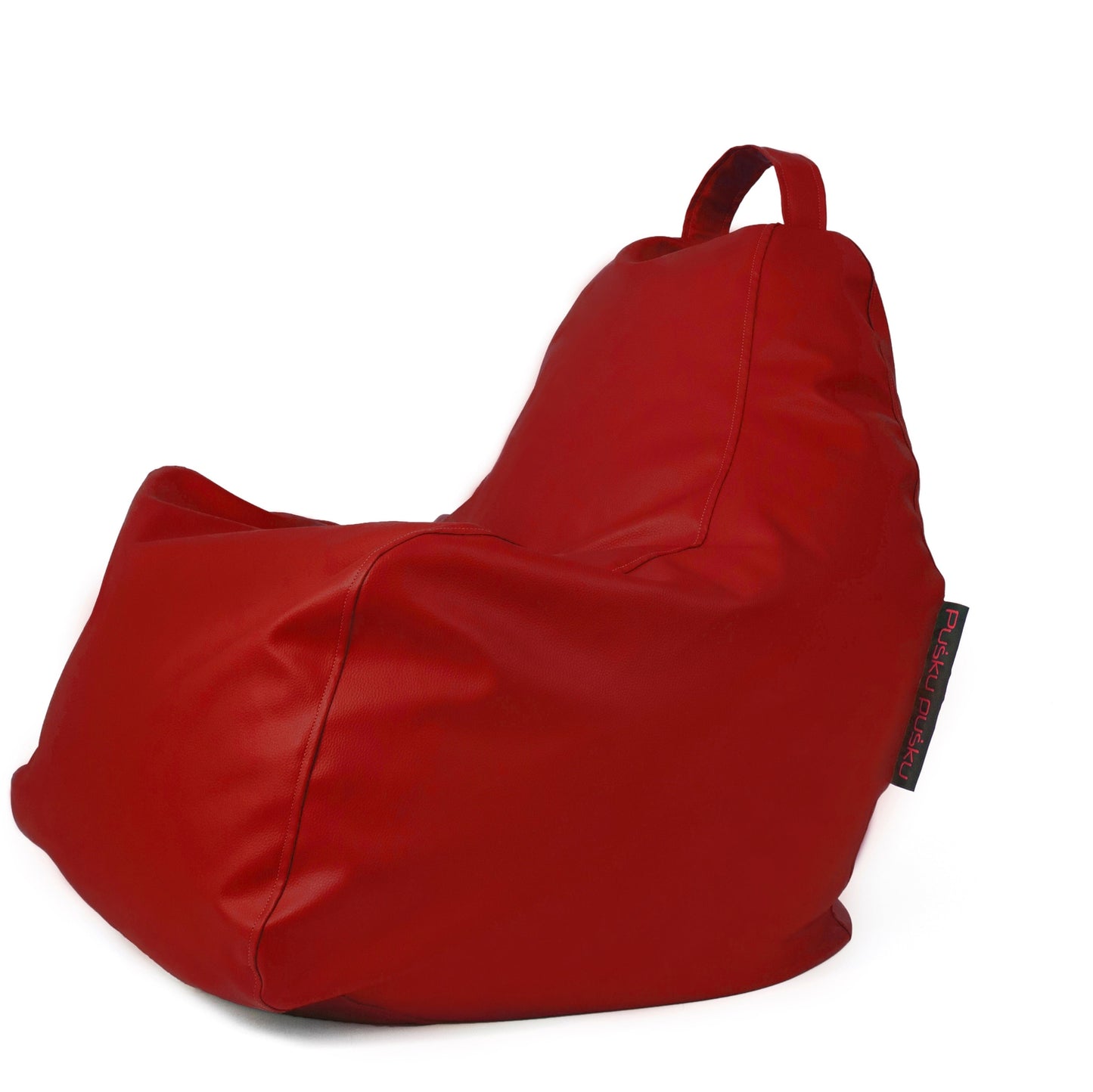 El Bean bag Play Outside - uso exteriores es un sillón ergonómico Bean bag rojo con asa superior y etiqueta lateral negra, que se muestra sobre fondo blanco.