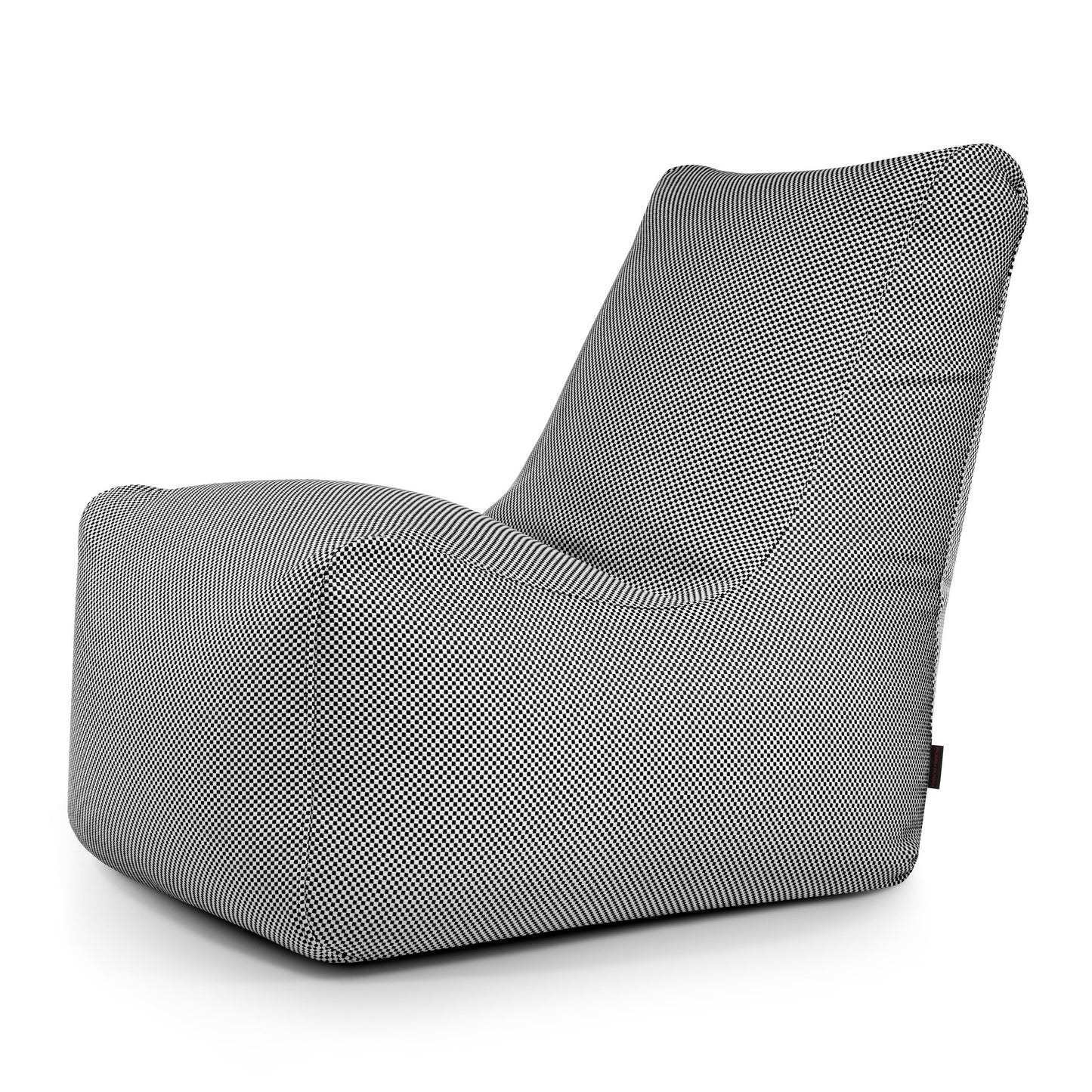 El Bean bag Seat Capri - uso exteriores, una moderna tumbona ergonómica en tejido texturizado gris y blanco, aparece sobre un fondo blanco liso.