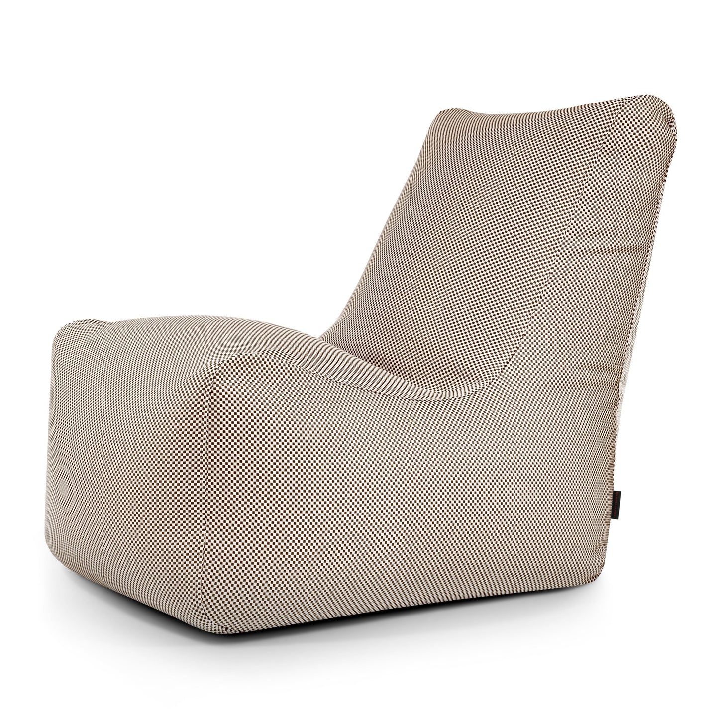 El Bean bag Seat Capri - uso exteriores es un moderno sillón sin brazos, de respaldo alto, tapizado en tejido texturizado beige y marrón, que ofrece la comodidad de un bean bag sobre un fondo blanco.