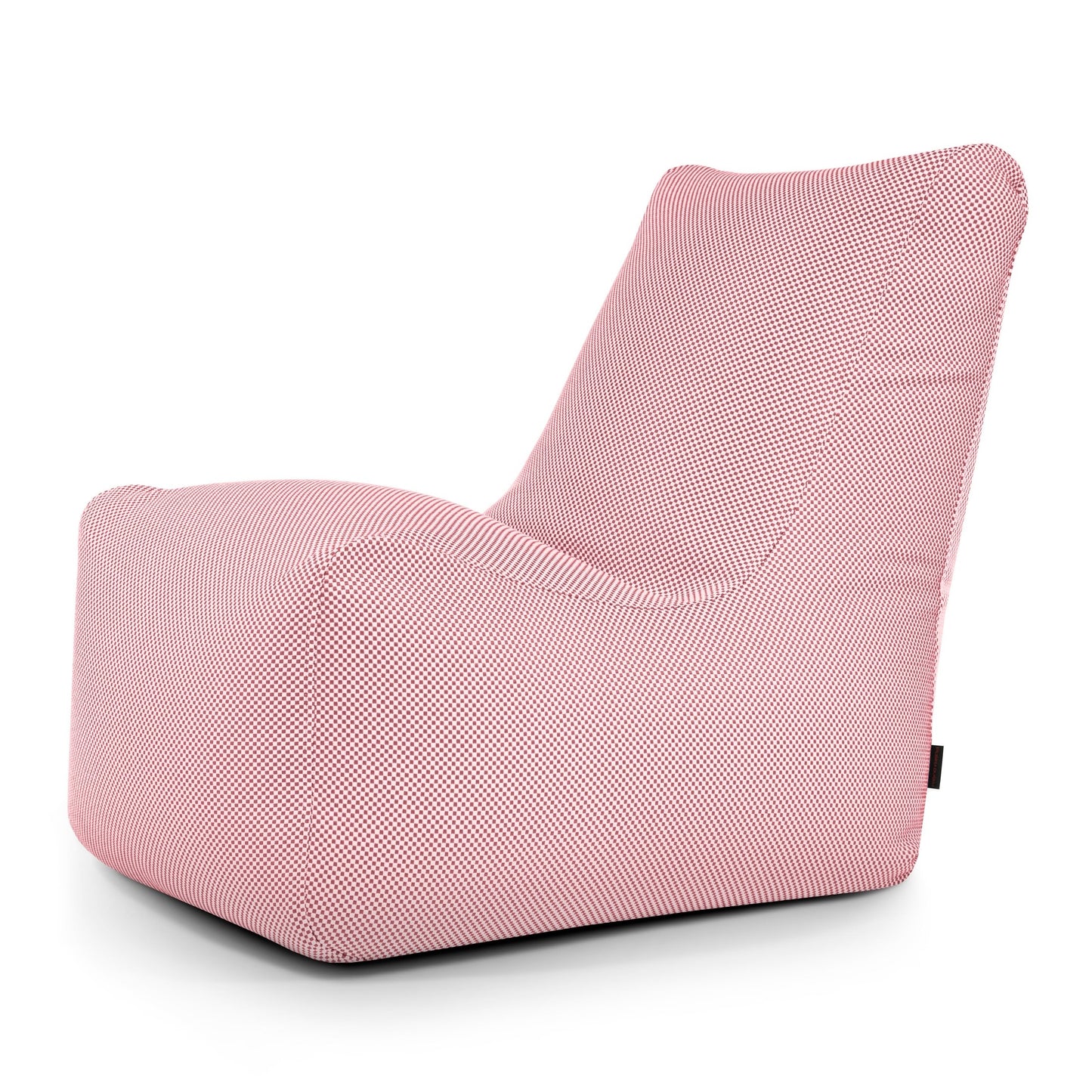 El Bean bag Seat Capri - uso exteriores es un moderno sillón ergonómico sin brazos con respaldo alto, tapizado en tela texturizada rosa y blanca, que se muestra aislado sobre fondo blanco.