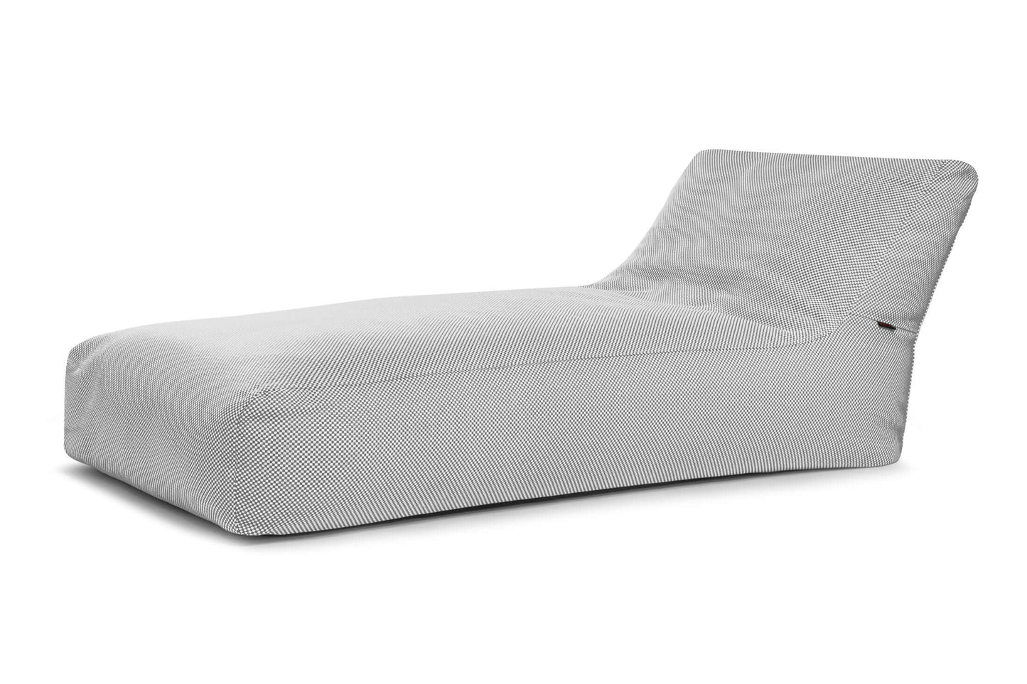 El Bean bag Sunbed 90 Capri, diseñado para su uso en exteriores, presenta un moderno aspecto gris claro con un suave tejido texturizado y un respaldo curvado, perfecto para relajarse al aire libre y que se muestra sobre un fondo blanco.