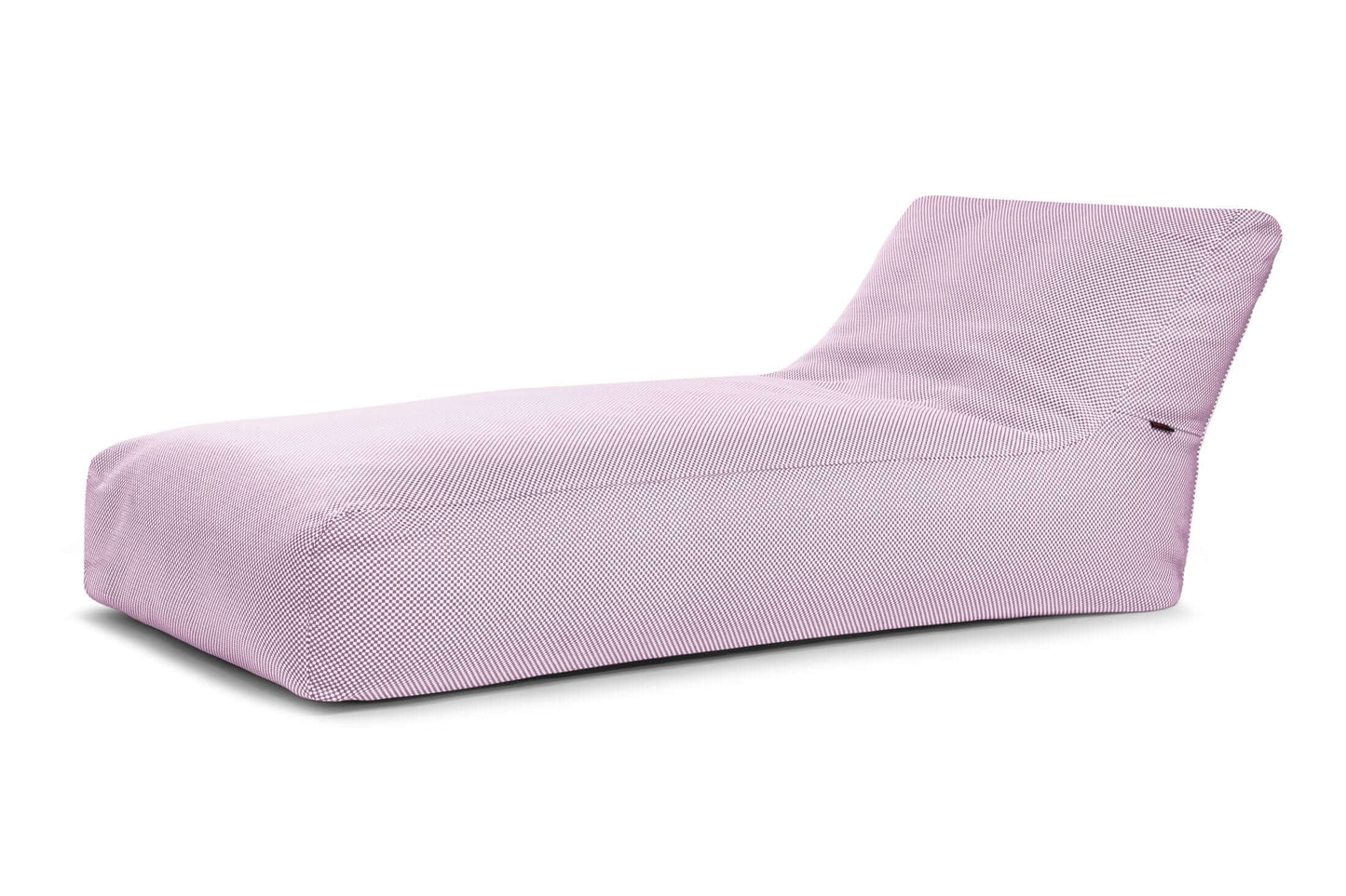 La tumbona Bean bag 90 Capri - uso exterior es una moderna tumbona de color morado claro con tejido texturizado y respaldo contorneado, que ofrece un elegante confort para relajarse en interiores o exteriores sobre un fondo blanco.