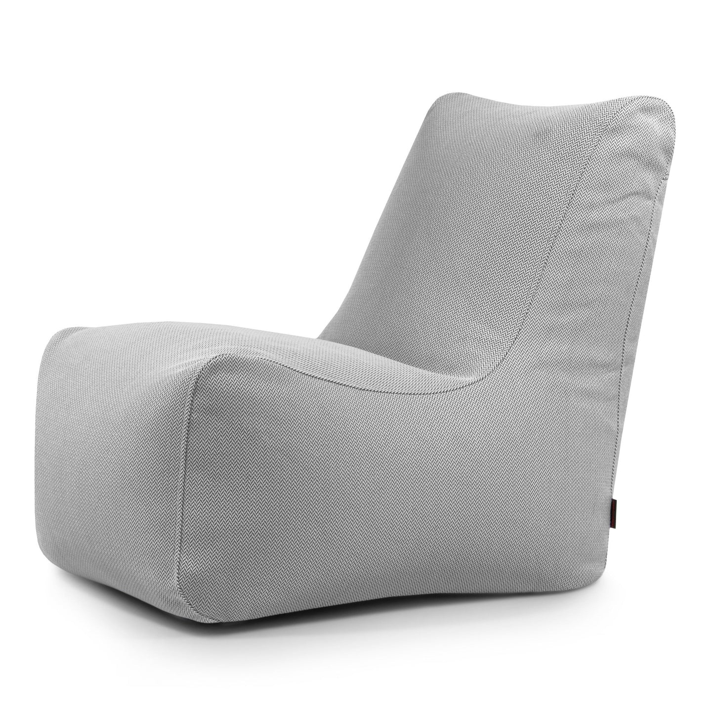 Moderno Bean bag gris claro Asiento Canaria - uso exteriores con un asiento bajo y ancho, diseño minimalista liso y tapicería de tela texturizada, ideal como elegante asiento de interior o mobiliario exterior chic.