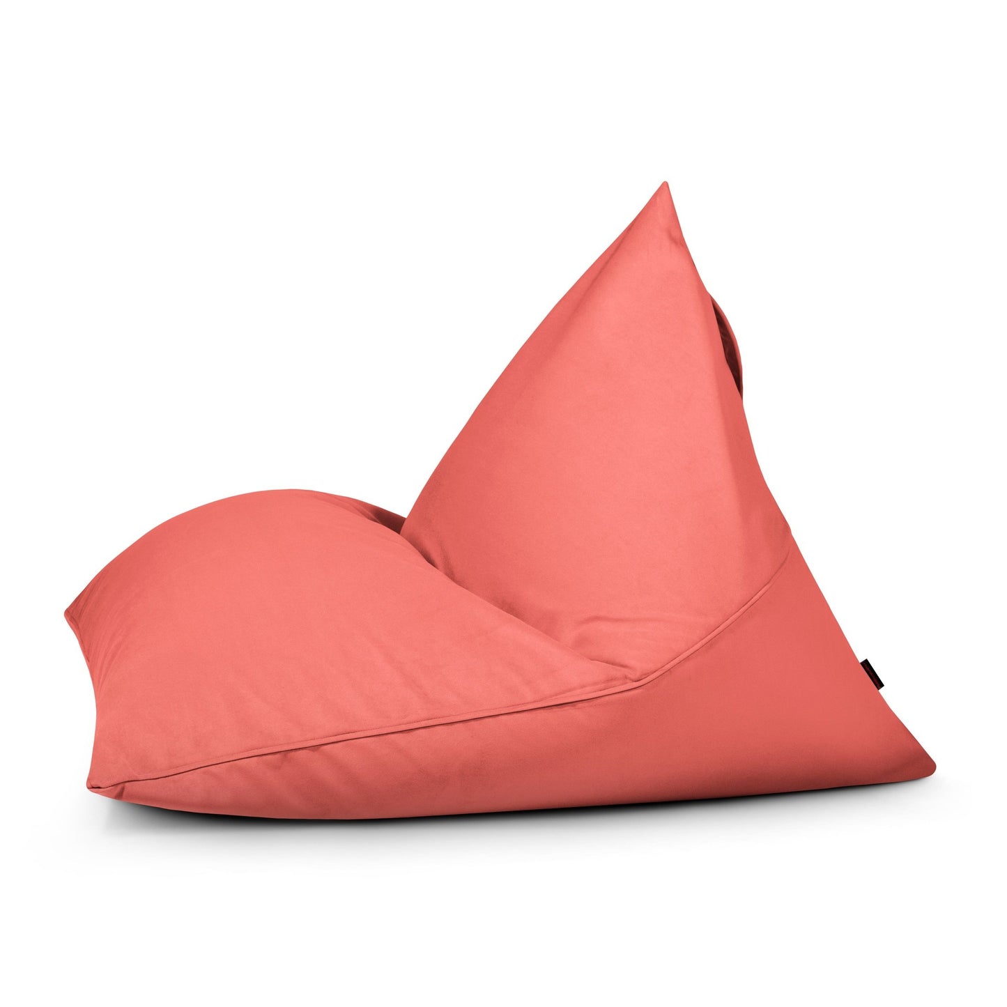 Bean bag puff juvenil de terciopelo velour 110×130×90 cm de RAZZ BARCELONA con respaldo triangular y fondo blanco. Perfecto para salones modernos, dormitorios o espacios chill-out.
