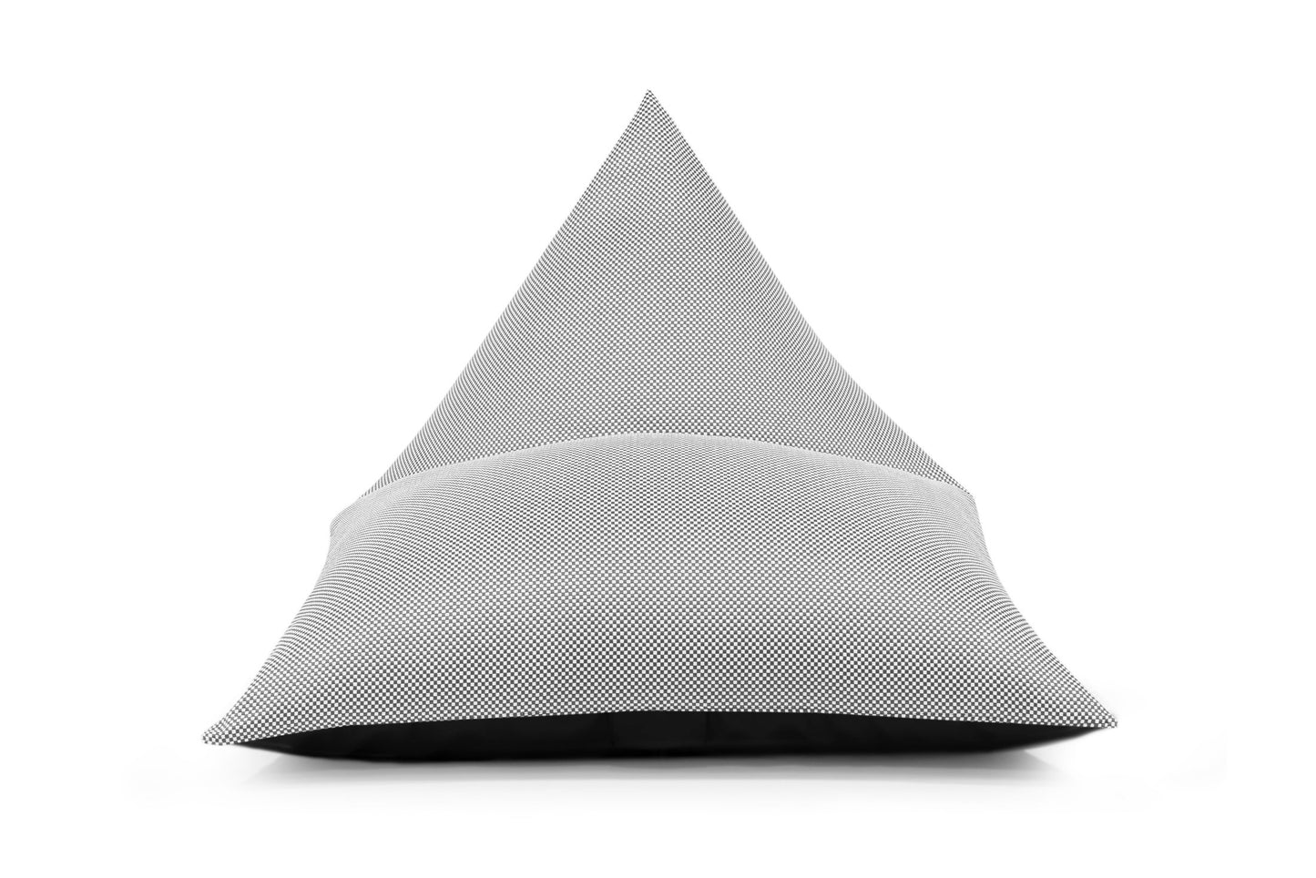Un moderno puff Bean bag juvenil RAZZ CAPRI gris (110×130×90 cm) de tela repelente al agua para exterior se muestra sobre un fondo blanco, combinando comodidad, estilo moderno y diseño funcional.