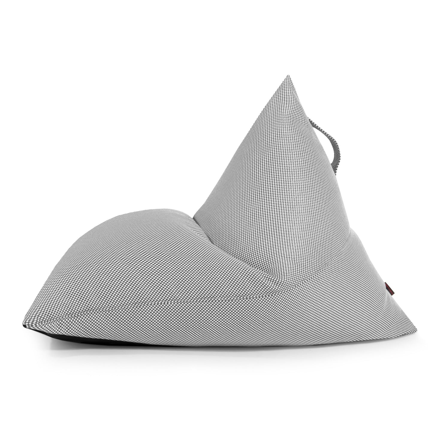 Bean bag puff juvenil RAZZ CAPRI gris de forma piramidal (110×130×90 cm) con tejido texturizado e hidrófugo, diseño moderno y práctica asa superior. Incluye una funda OEKO-TEX para mayor comodidad y seguridad, ideal para uso en exteriores.