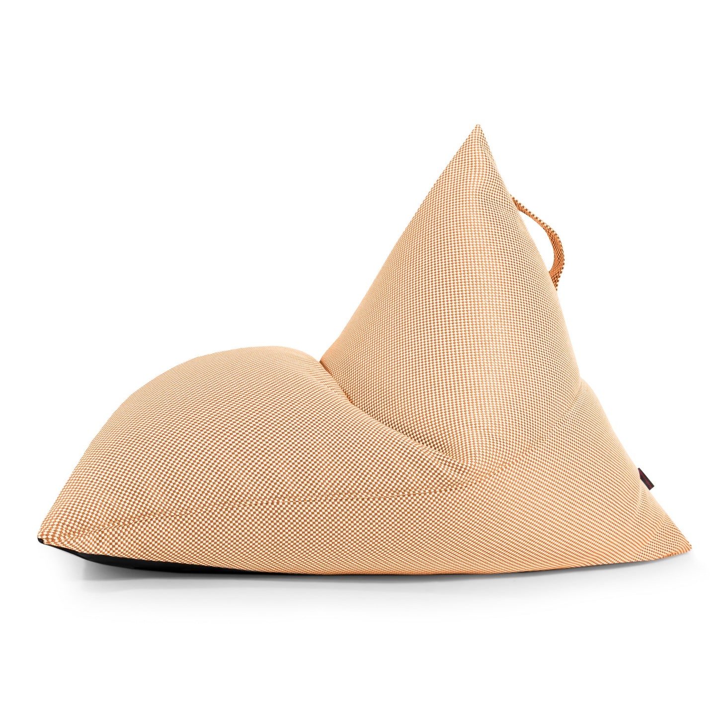 Bean bag puff juvenil de tela repelente al agua RAZZ CAPRI (110×130×90 cm), diseño moderno y exterior, con respaldo triangular y asa superior. Funda OEKO-TEX para mayor comodidad, presentado sobre fondo blanco.