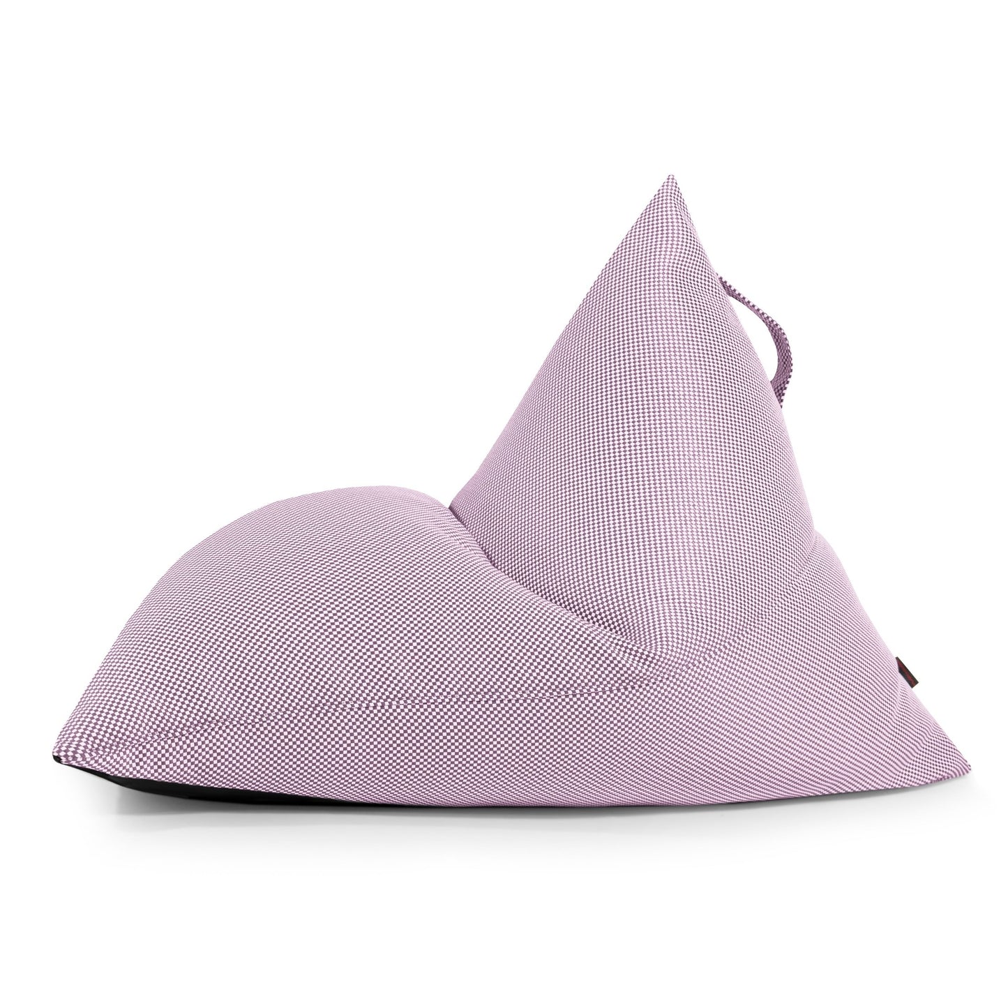 Un Bean bag puff juvenil de tela repelente al agua 110×130×90 cm -moderno- exterior- RAZZ CAPRI con tejido texturizado, respaldo triangular, asa superior y funda OEKO-TEX. Sobre fondo blanco, es ideal para cualquier espacio.