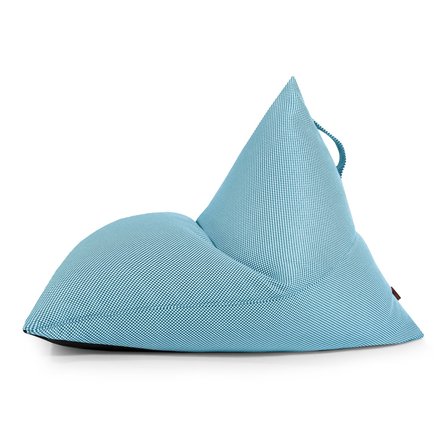 Bean bag puff juvenil de tela repelente al agua 110×130×90 cm RAZZ CAPRI, azul claro, con respaldo en punta y mango superior. Funda OEKO-TEX para seguridad y comodidad. Ideal para ambientes modernos y uso exterior.