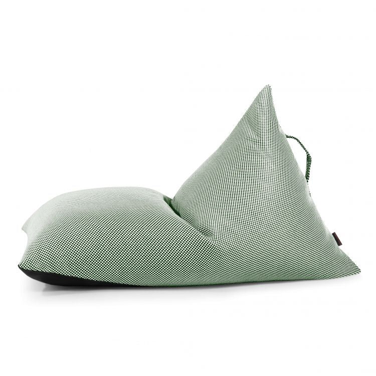 A Bean bag puff infantil RAZZY CAPRI, tela repelente al agua, 75×110×65 cm, moderno para exterior, con respaldo triangular y asa de transporte, se muestra de lado sobre fondo blanco.
