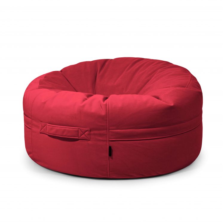 Sillón grande y redondo de terciopelo (105×105×50 cm), modelo ROLL 105 BARCELONA, de estilo moderno y color rojo, diseñado para uso en interiores, sobre fondo blanco.