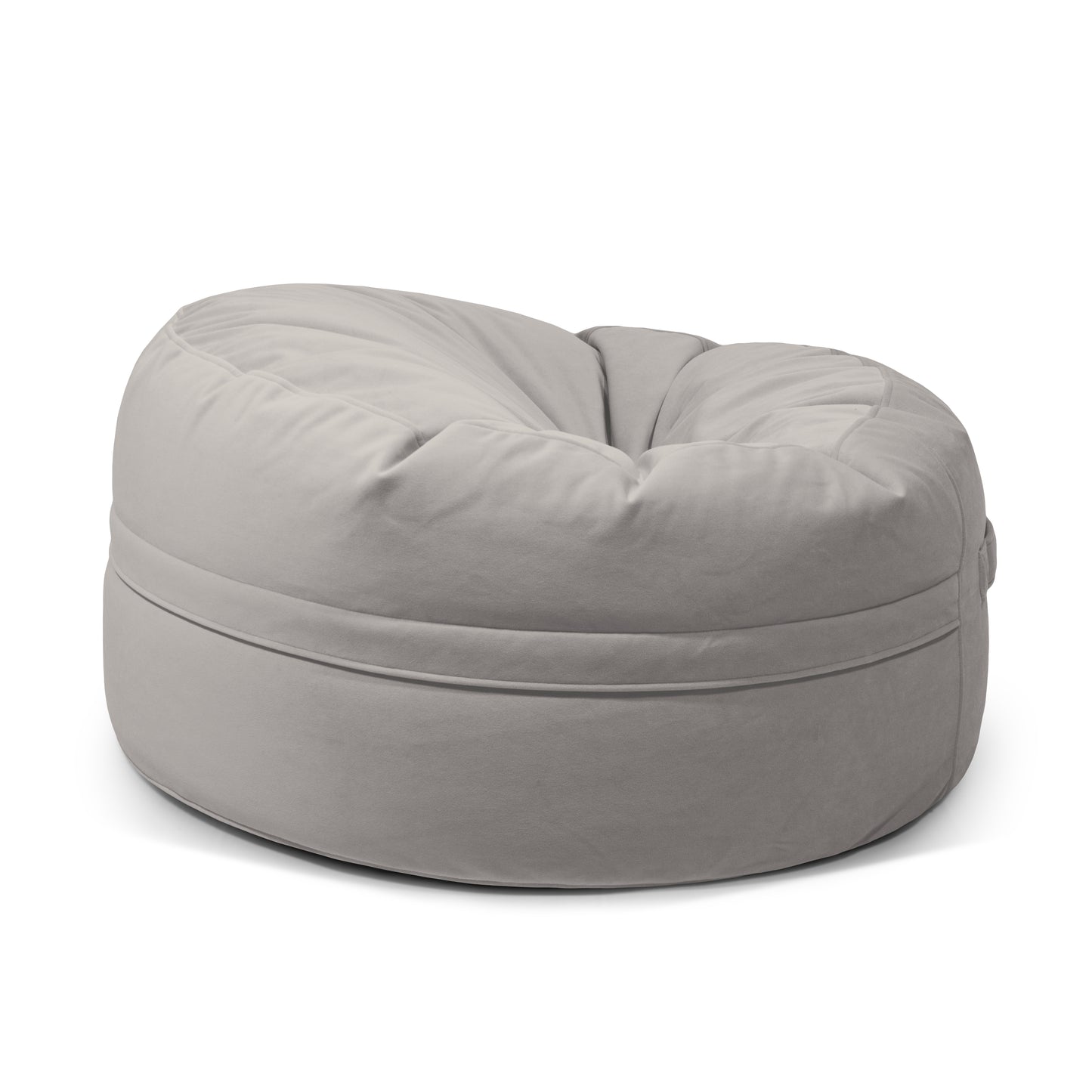 The Puff grande redondo de terciopelo velour 105×105×50 cm - moderno - interior - ROLL 105 BARCELONA es un puf ergonómico gris claro, con asiento ligeramente hundido, ideal para aportar comodidad y estilo moderno a cualquier espacio.