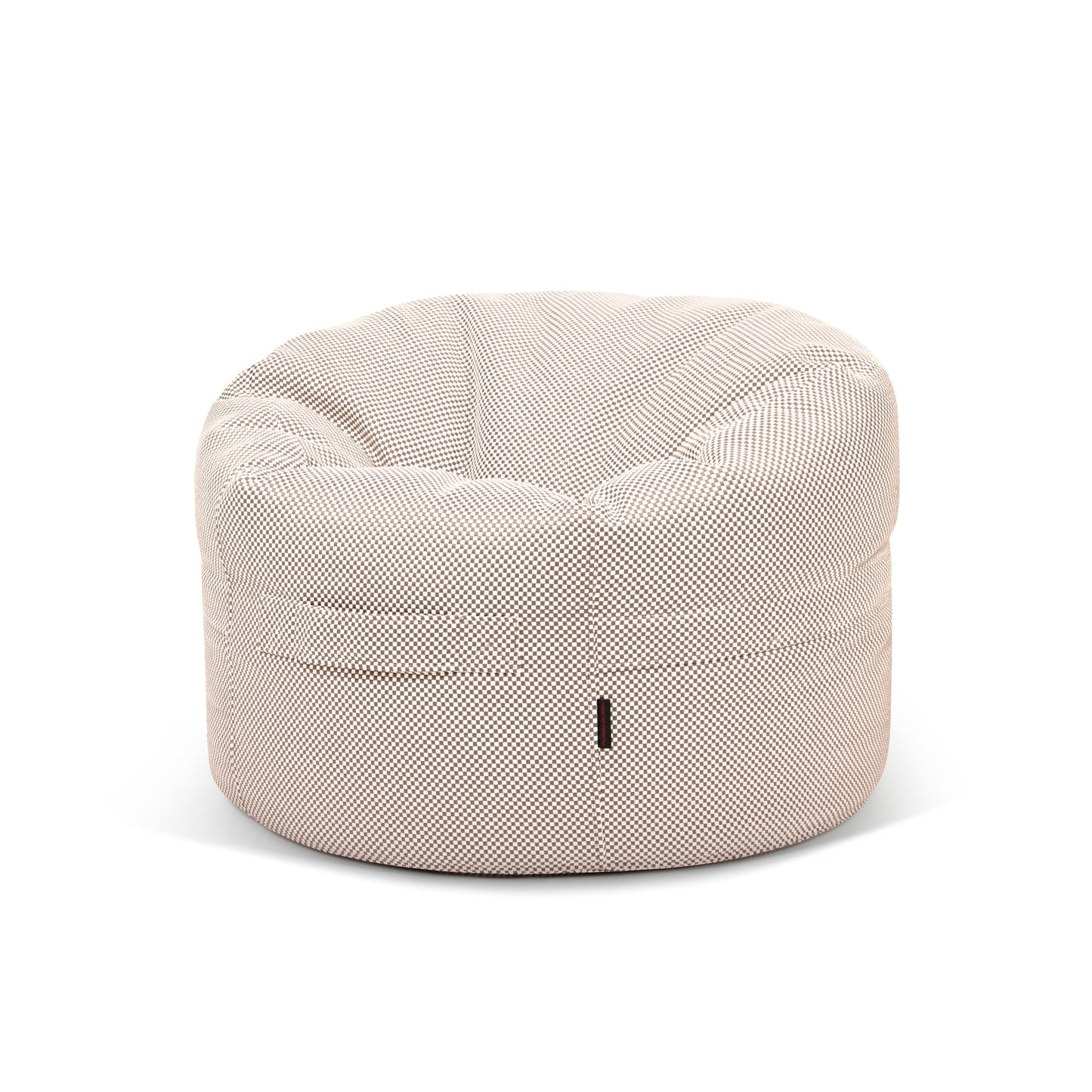 La Bean bag Roll 80 Capri, una silla redonda de textura beige con un sutil estampado para exteriores, se muestra de frente sobre un fondo blanco liso.