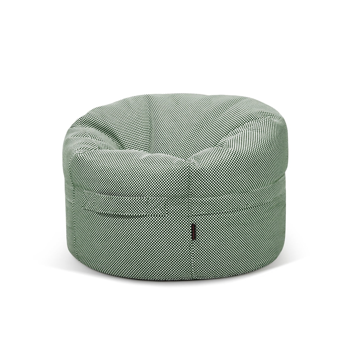 El Bean bag Roll 80 Capri - uso exteriores es un sillón redondo, verde y blanco, con acolchado de felpa, perfecto como mueble cómodo o puf infantil para cualquier espacio. Se muestra sobre un fondo blanco liso.