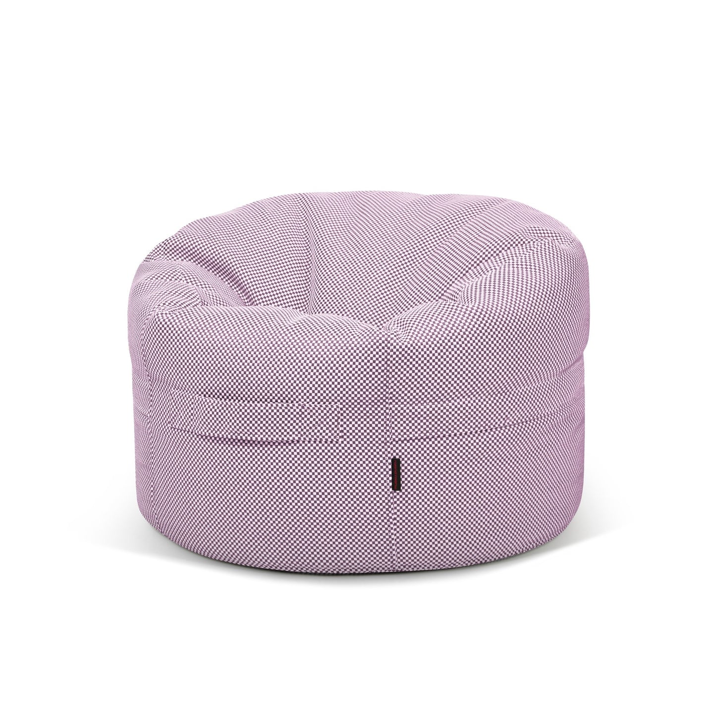 El Bean bag Roll 80 Capri - uso exteriores es un sillón infantil redondo, de color morado claro, con una superficie de tela texturizada, que se presenta sobre un fondo blanco.