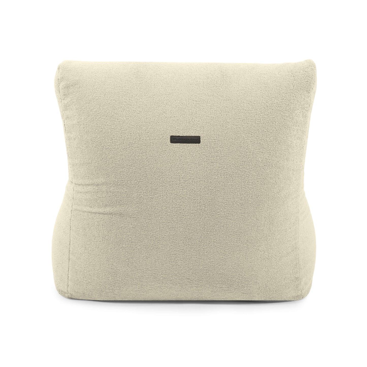 Bean Bag Seat 100 Teddy rectangular de color beige con una pequeña etiqueta negra en el centro, desplegada sobre un fondo blanco-ideal como asiento ergonómico o un toque acogedor para tu sillón puff.