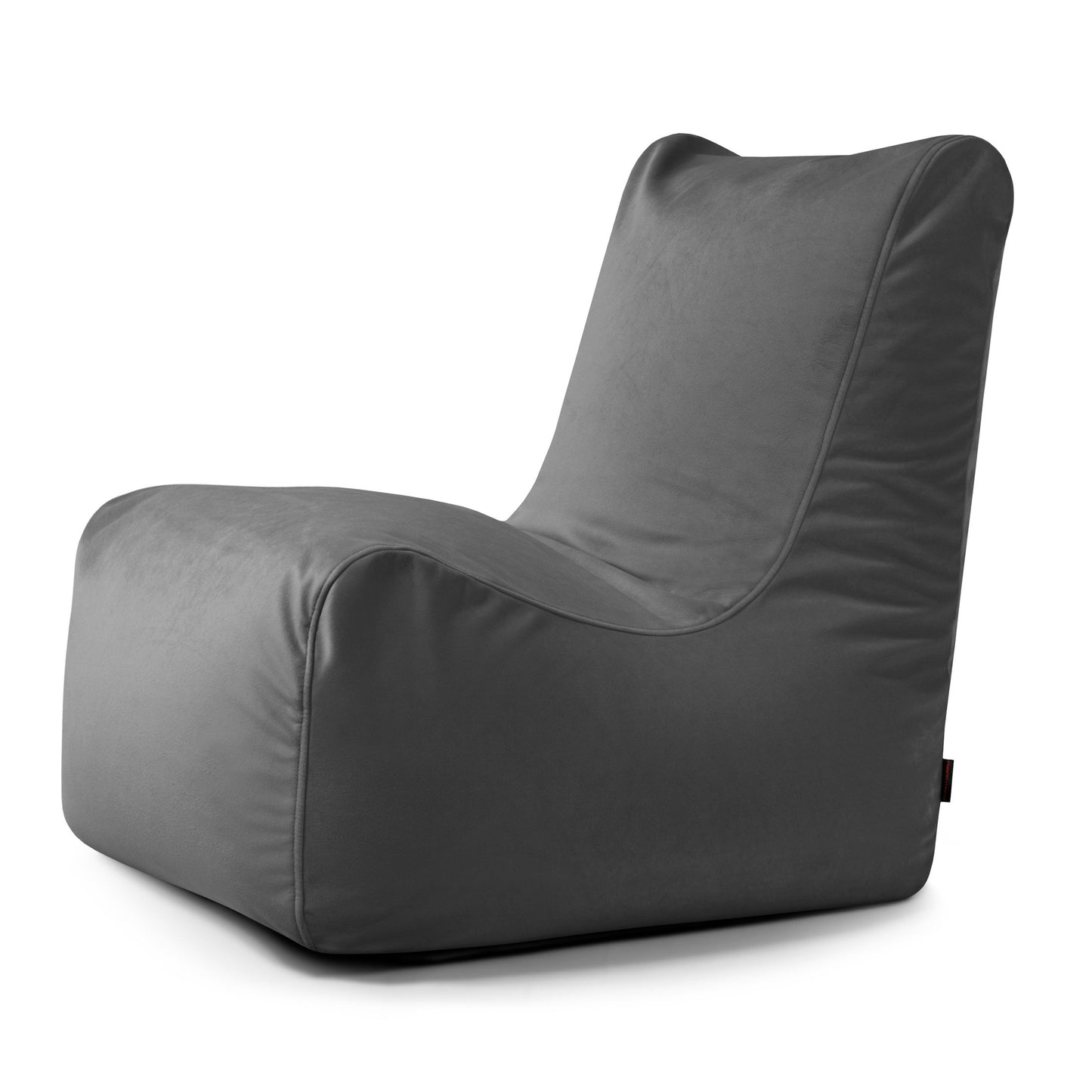 El Bean bag Seat Barcelona presenta un moderno diseño gris, un respaldo alto y un tejido suave para un confort ergonómico, que se muestra sobre un fondo blanco.