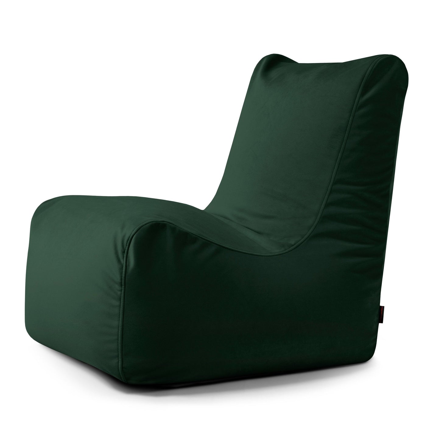 El Bean bag Seat Barcelona es un bean bag verde oscuro de estilo moderno con respaldo alto y tejido liso, desplegado sobre un fondo blanco para un confort ergonómico.