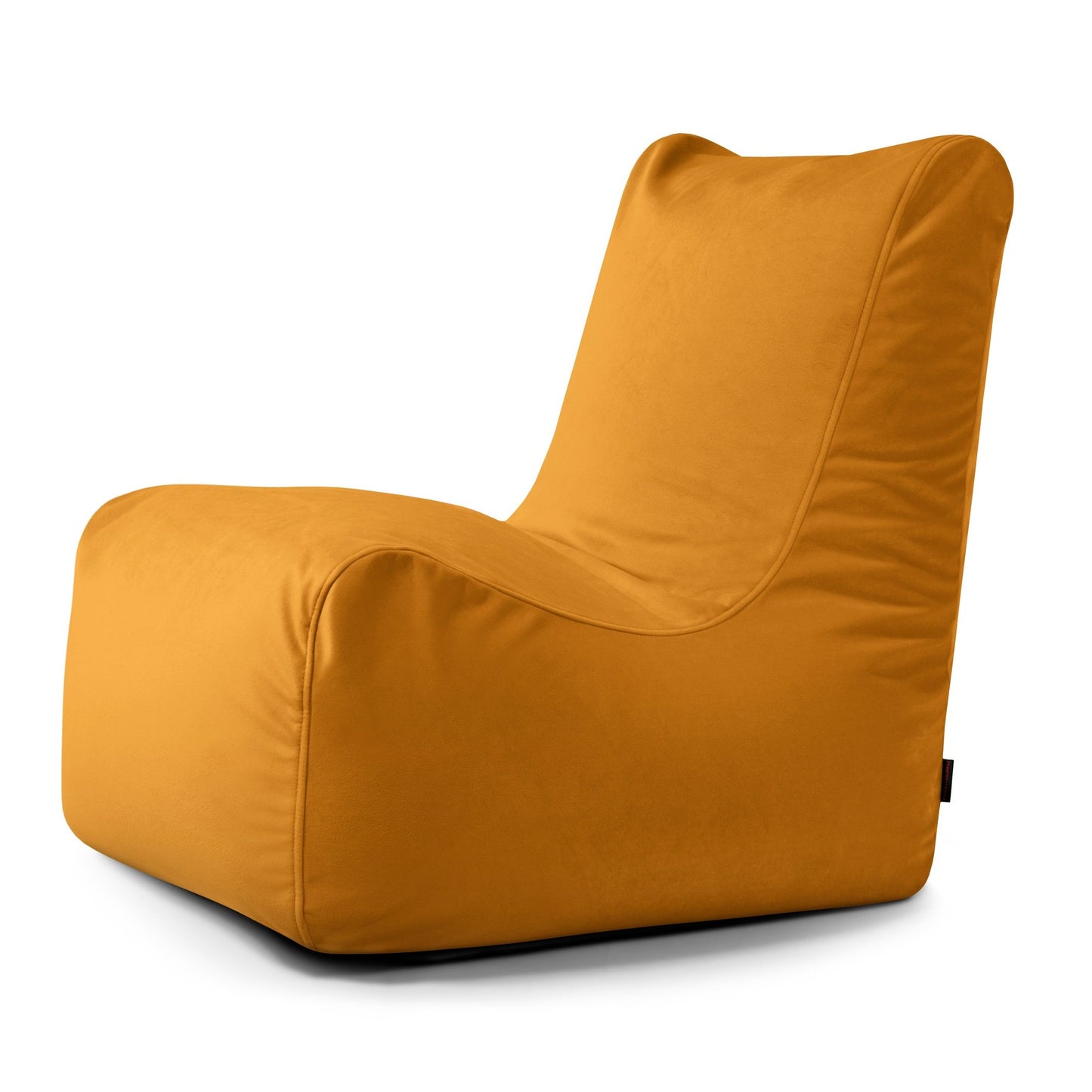 El Bean bag Seat Barcelona, en la imagen sobre fondo blanco, presenta un suave tejido amarillo mostaza, un respaldo alto y un diseño ergonómico para sentarse cómodamente.