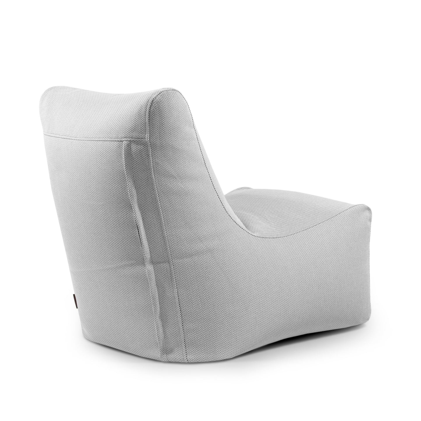 El Bean bag Seat Canaria - uso exteriores es un moderno sillón gris claro de diseño curvo y minimalista -ideal como puf ergonómico o elegante mobiliario exterior- mostrado desde un ángulo posterior sobre fondo blanco.
