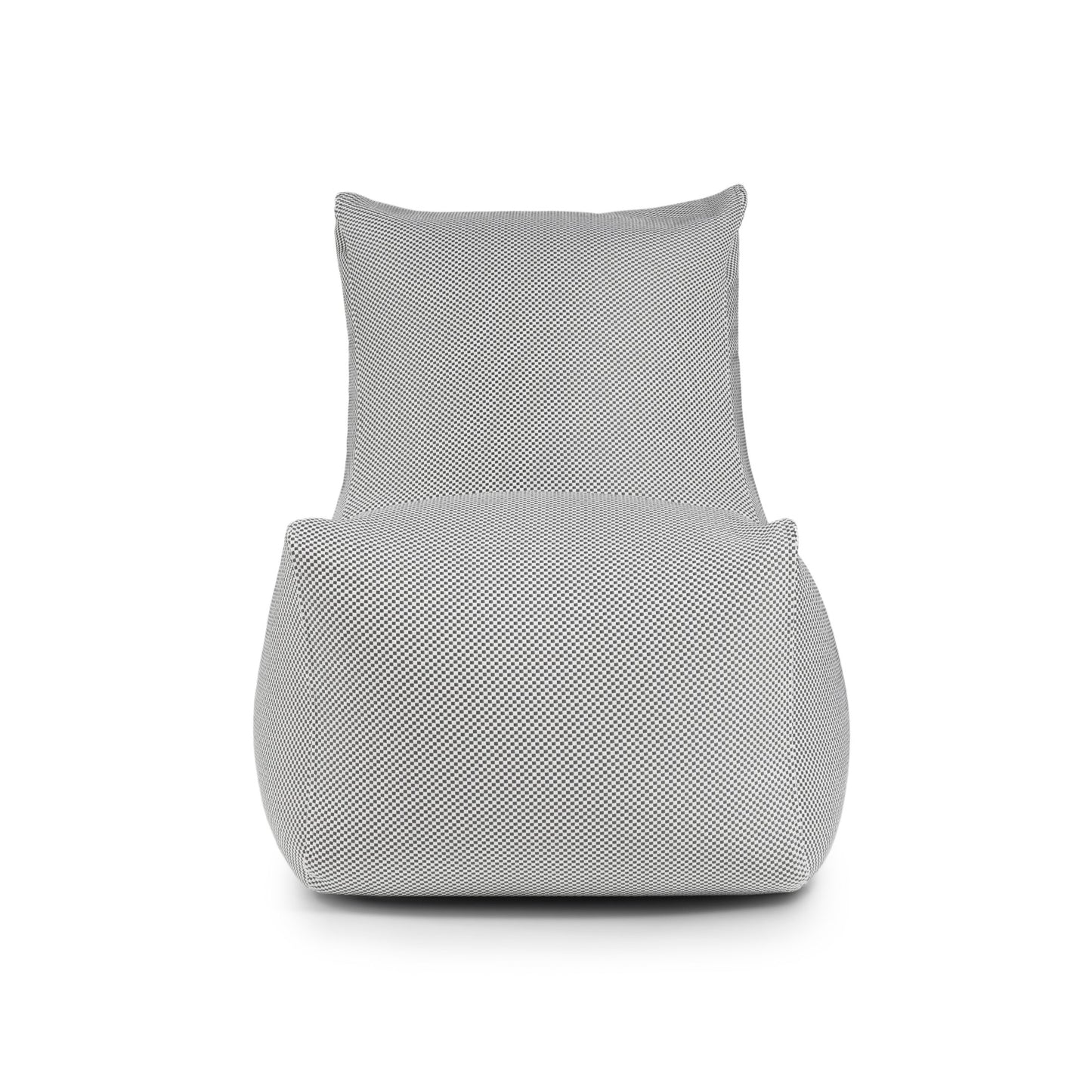 Vista frontal del Bean Bag Seat Capri - uso exteriores, un moderno sillón gris con tejido texturizado, asiento ancho y respaldo ligeramente reclinado, ideal como sillón ergonómico para cualquier espacio.