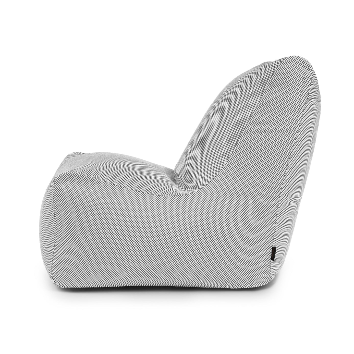 El Bean bag Seat Capri - uso exteriores es un moderno sillón gris con un diseño ergonómico y sin brazos, que se muestra de perfil sobre un fondo blanco.
