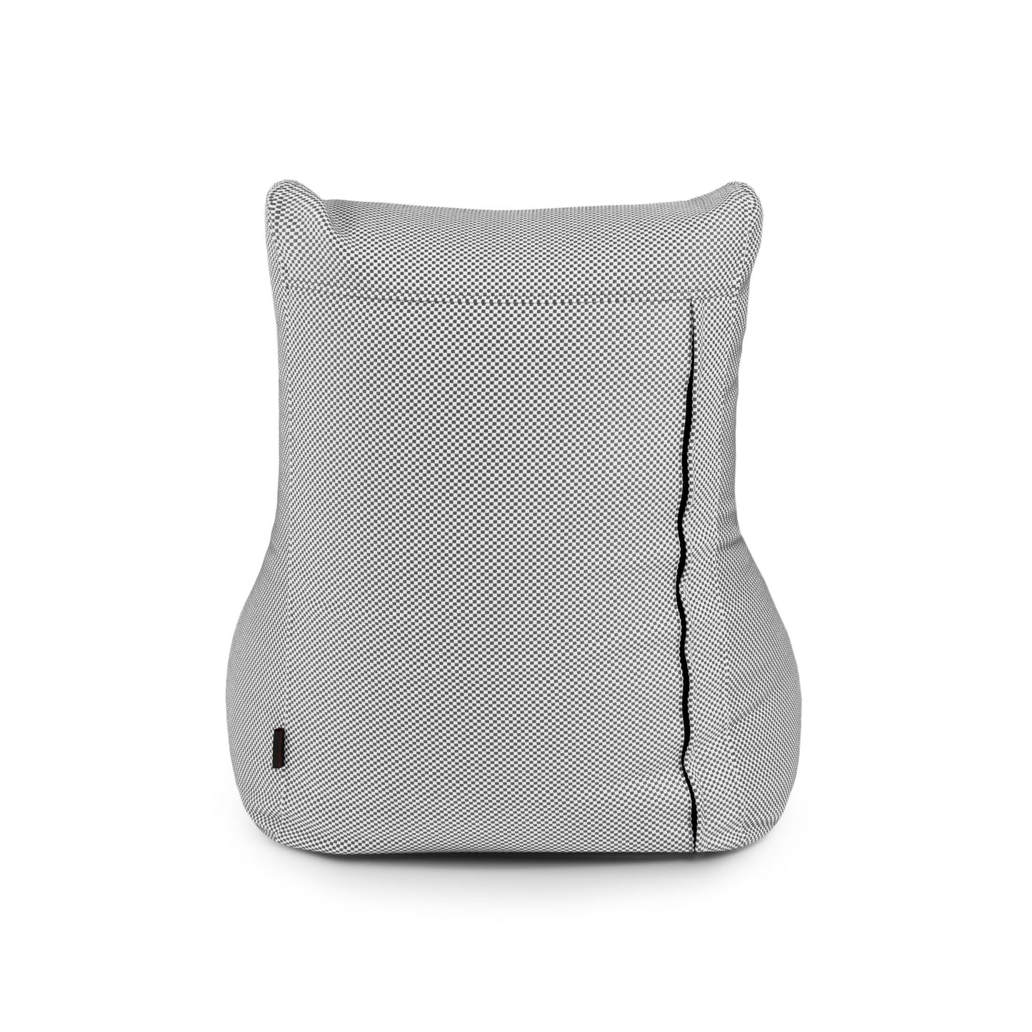 El Bean bag Seat Capri - uso exterior se ve de frente sobre un fondo blanco, con tejido de textura gris y una sutil franja negra en el lado derecho que le confiere un aspecto ergonómico.