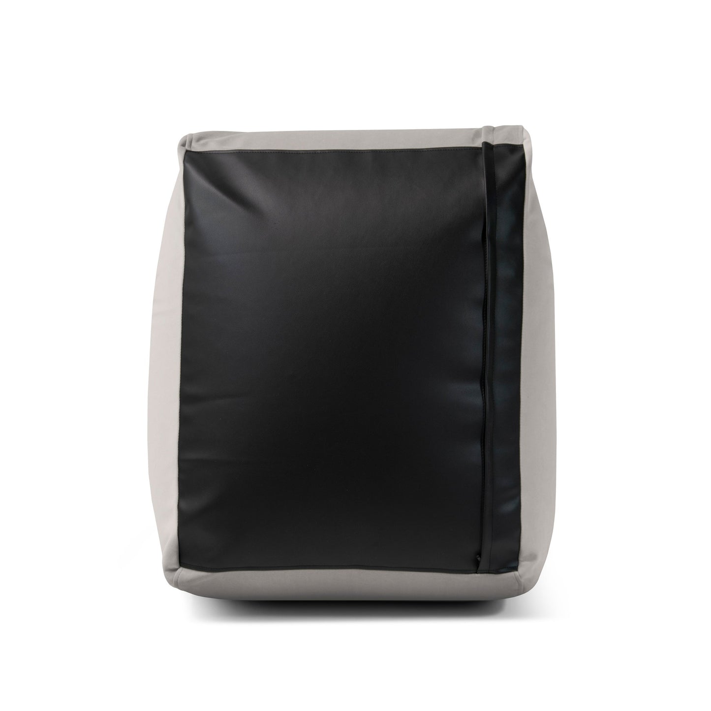 El Bean bag Seat Barcelona es un puff sillón cuadrado bicolor con el panel frontal negro y los laterales gris claro, que se muestra sobre fondo blanco.