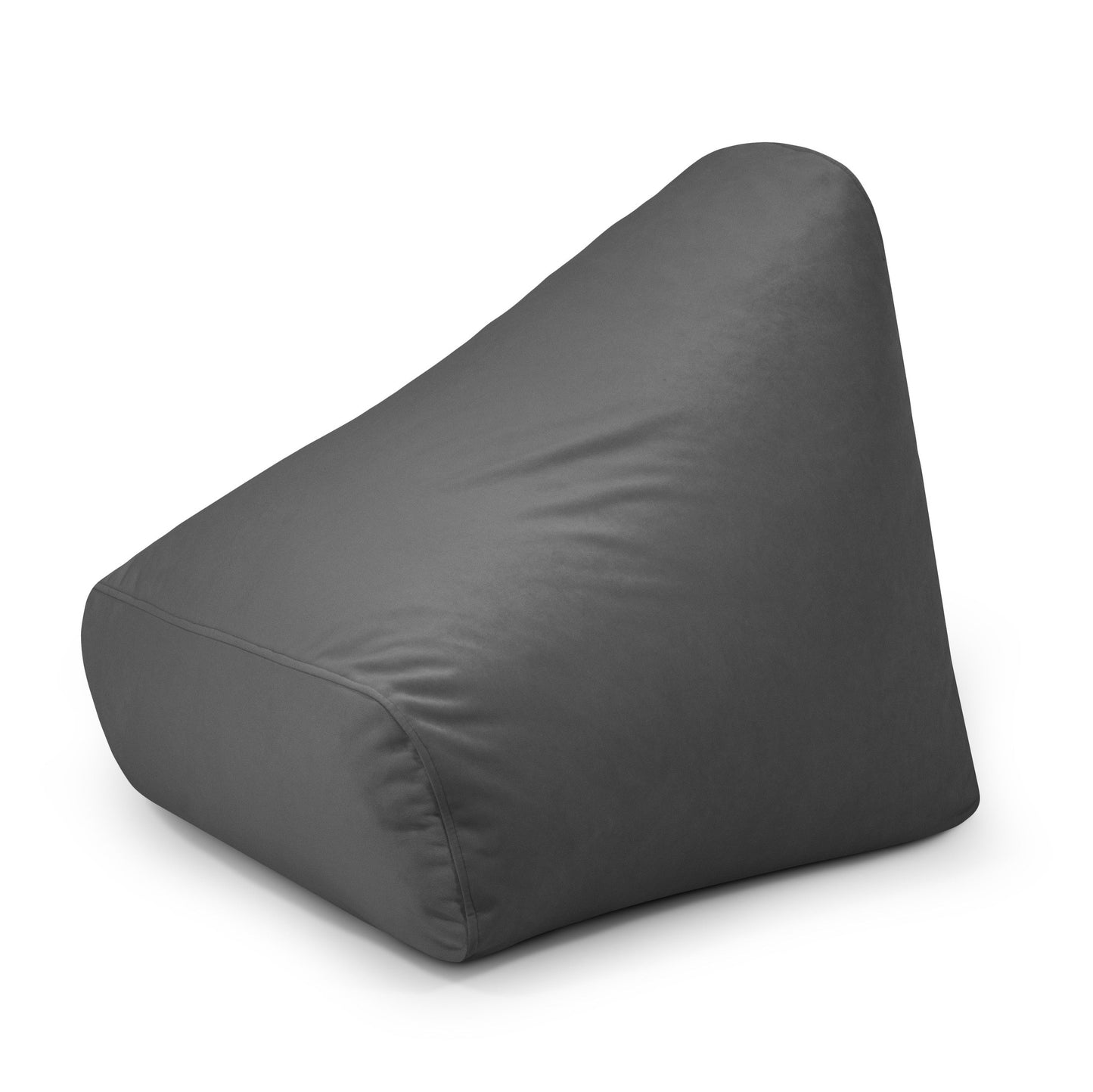 El SNUG 80 BARCELONA es un moderno puff bean bag infantil de terciopelo y espuma (80×90×70 cm), ideal para dormitorios o salas de juego, mostrado en gris oscuro con acabado liso sobre fondo blanco.