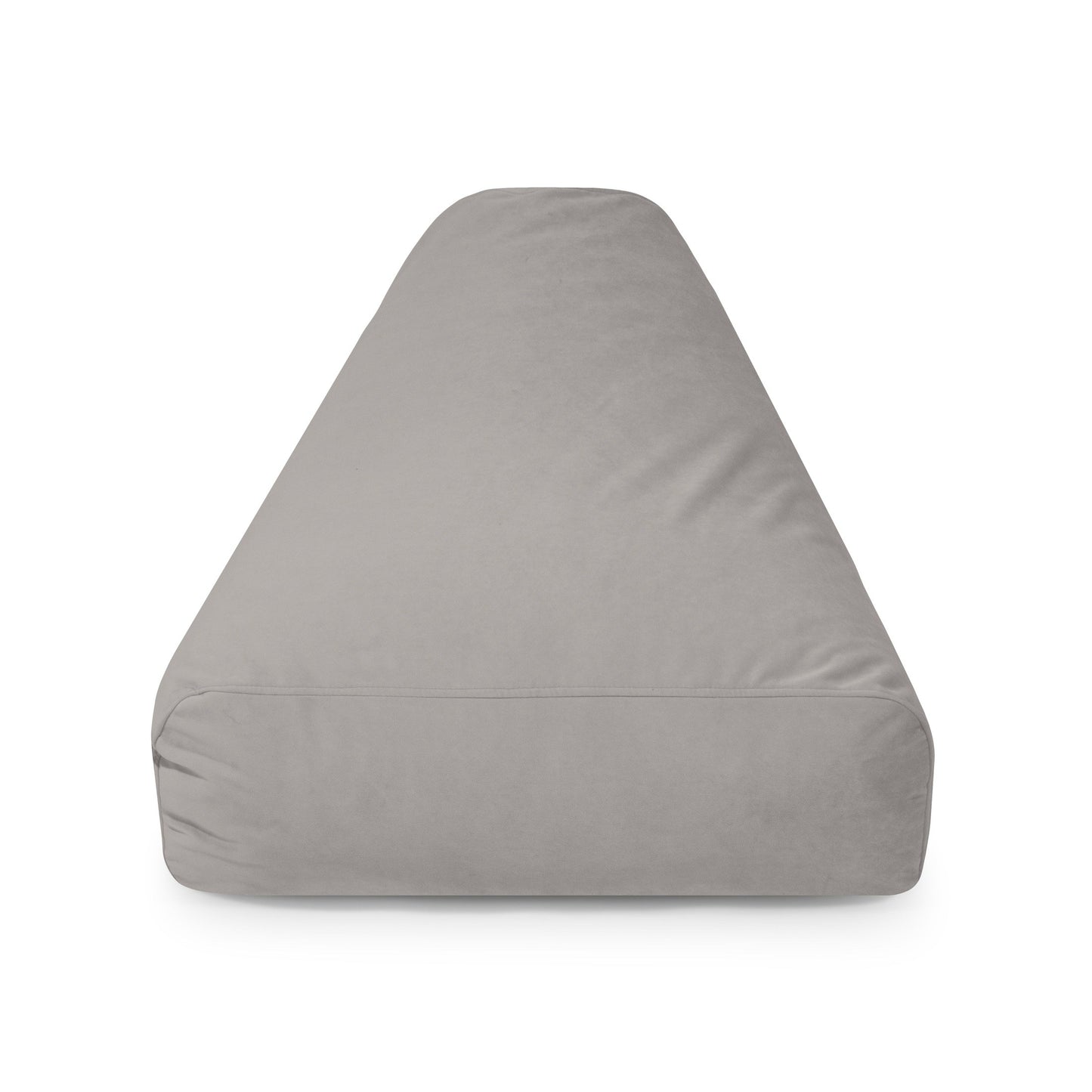 Un moderno Bean bag puff infantil de espuma y terciopelo gris (80×90×70 cm), perfecto para dormitorios o salas de juegos, se muestra de frente en un estilo SNUG 80 BARCELONA sobre un fondo blanco.