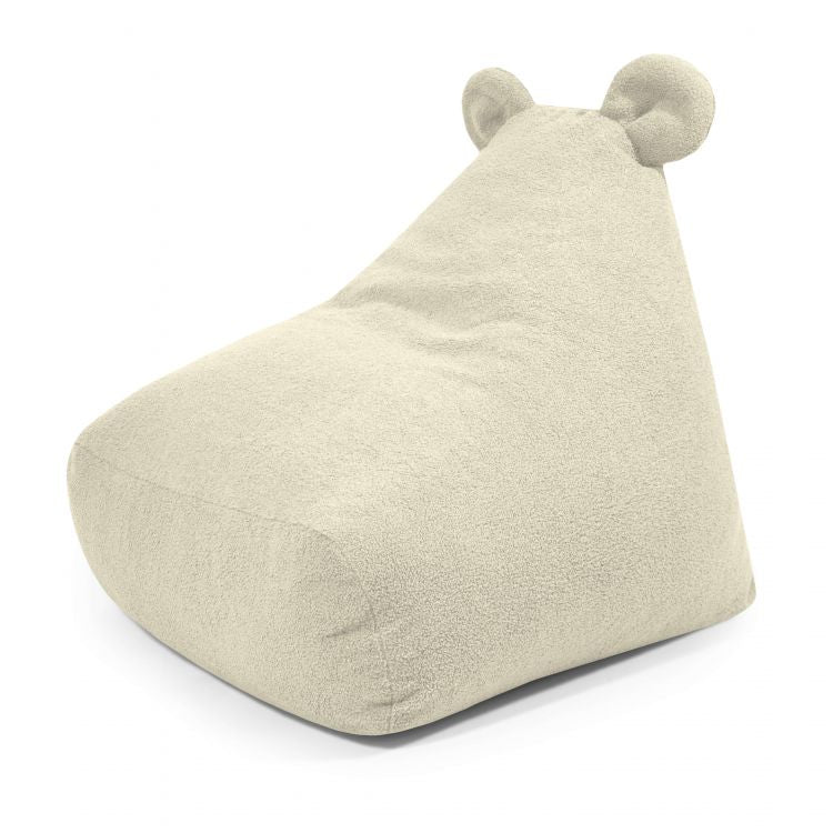 El Bean bag puff infantil de borreguito y foam SNUG 80 BEAR TEDDY (80×90×70 cm) ofrece un respaldo triangular y orejas redondeadas, ideal para dormitorio o sala de juegos, brindando asiento cómodo y divertido para niños.