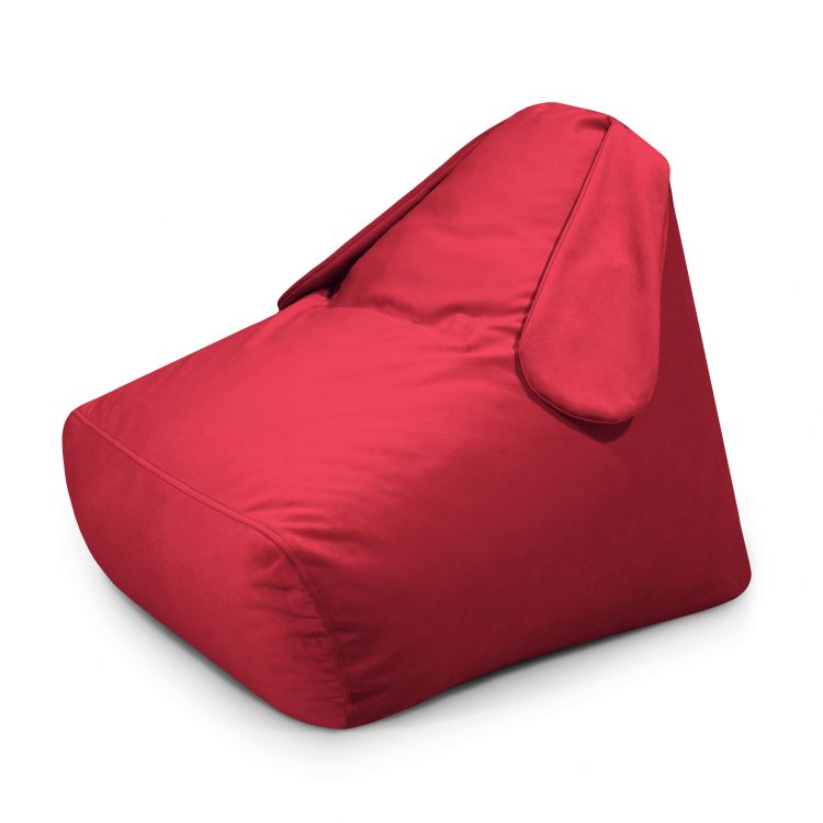 El SNUG 80 BUNNY BARCELONA es un puff bean bag infantil rojo de terciopelo y espuma (80×90×70 cm) con respaldo triangular y orejeras flexibles, ideal para dormitorios o salas de juegos; ofrece un alto confort con espuma de alta calidad.